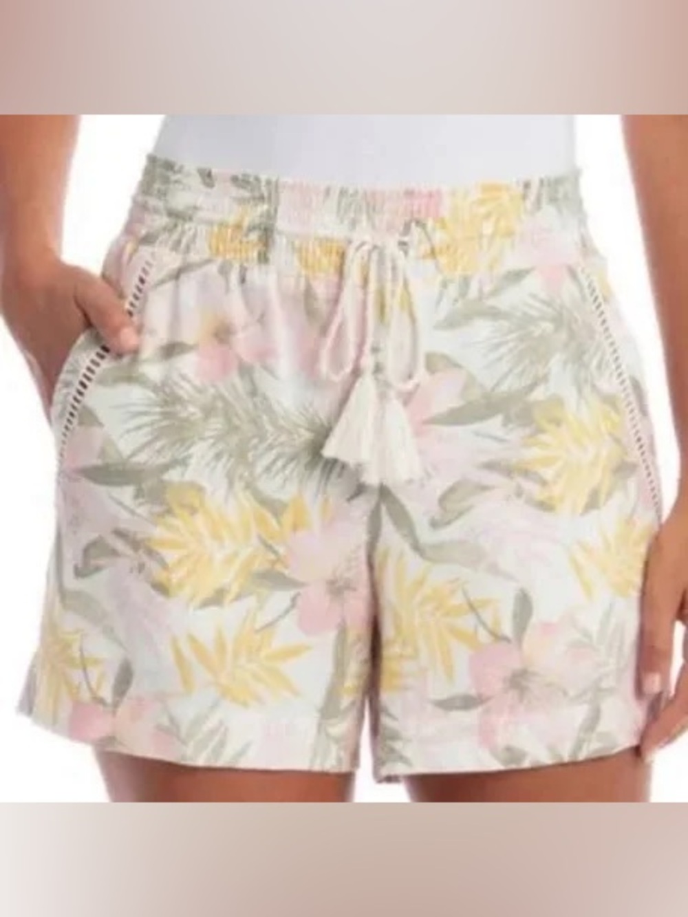 Briggs New York Pastel Floral Drawstring Women’s Shorts in Yellow & Pink